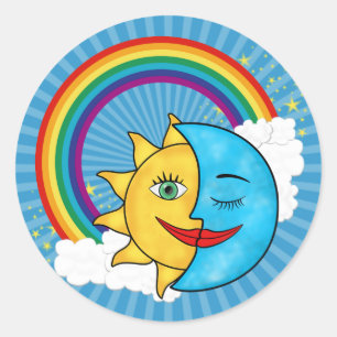 Sun Moon Rainbow Stars Ronde Sticker