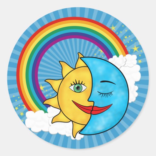 Sun Moon Rainbow Stars Ronde Sticker (Voorkant)