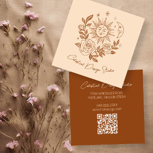 Sun Moon & Roses Magische Boho Aardse Aangepaste Q Vierkante Visitekaartje