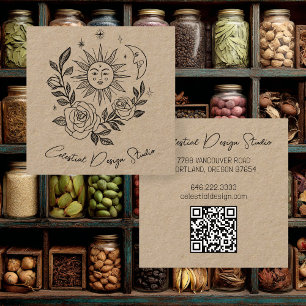 Sun Moon & Rozen Magical Boho KRAFT CUSTOM QR Vierkante Visitekaartje