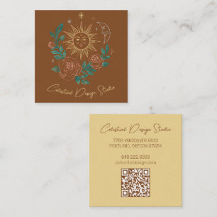 Sun Moon & Rozen Magische Boho Aardse CUSTOM QR Vierkante Visitekaartje