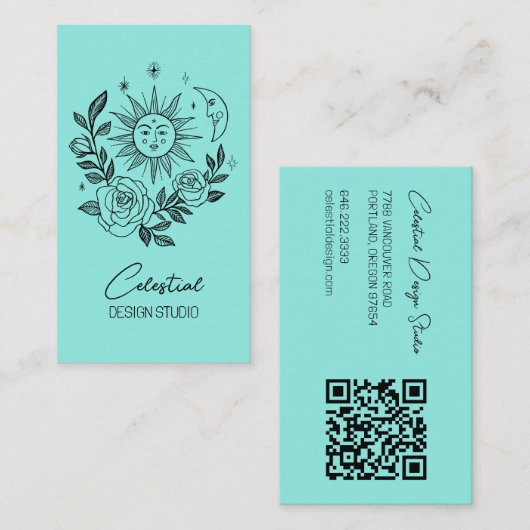 Sun Moon & Rozen Magische Boho Botanische CUSTOM Q Visitekaartje (Voorkant / Achterkant)