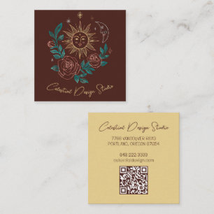 Sun Moon & Rozen Magische Boho Kleurrijke CUSTOM Q Vierkante Visitekaartje