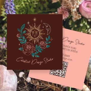 Sun Moon & Rozen Magische Boho Kleurrijke CUSTOM Q Vierkante Visitekaartje
