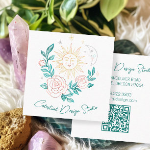 Sun Moon & Rozen Magische Boho Kleurrijke CUSTOM Q Vierkante Visitekaartje