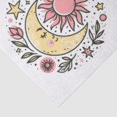 Sun Moon Stars Bloemen Roze Geel Decoupage Tissuepapier (Detail)