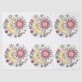 Sun Moon Stars Bloemen Roze Geel Decoupage Tissuepapier (Voorkant)