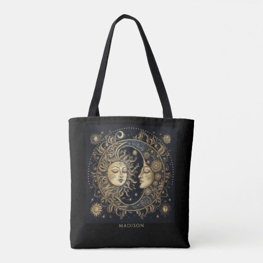 Sun Moon Stars Celestial Gepersonaliseerd Zwart Tote Bag (Achterkant)