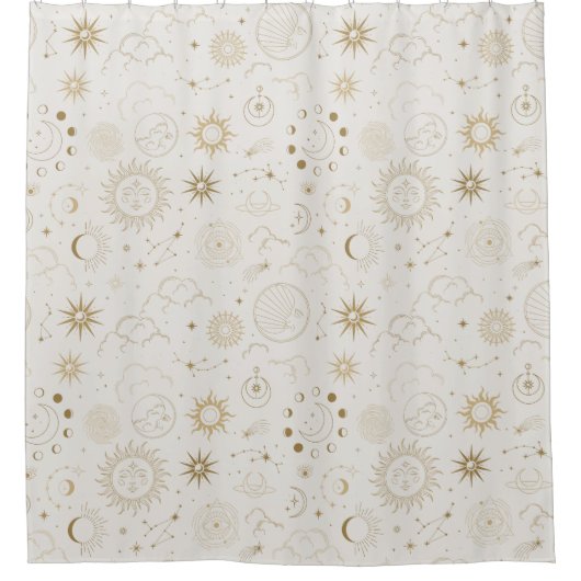 Sun Moon Stars Celestial Mystic Pattern Douchegordijn (Voorkant)