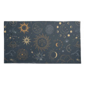 Sun Moon Stars Dark Celestial Pattern Kussensloop (Achterkant)