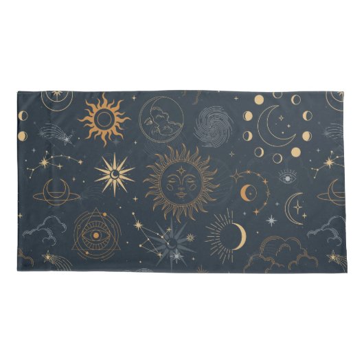 Sun Moon Stars Dark Celestial Pattern Kussensloop (Achterkant)
