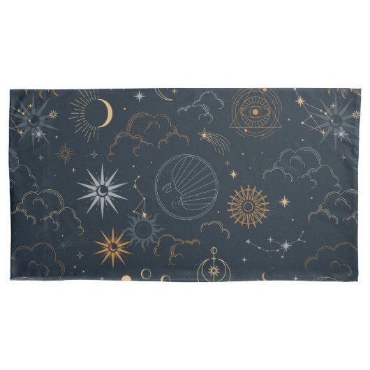 Sun Moon Stars Dark Celestial Pattern Kussensloop (Voorkant)