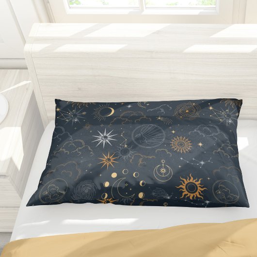 Sun Moon Stars Dark Celestial Pattern Kussensloop