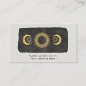 Sun Moon Stars Gold Black Yoga Studio Business Car Visitekaartje (Voorkant)