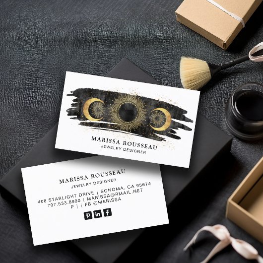 Sun Moon Stars Goud Zwart Wit Sieraden Ontwerper Visitekaartje