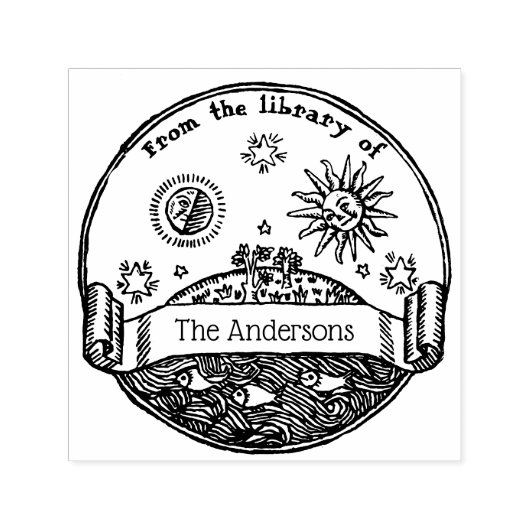  Sun Moon Stars Ocean Earth Library Boek Zelfinktende Stempel (Design)