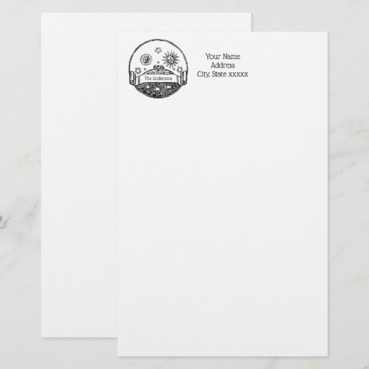  Sun Moon Stars Ocean Planet Earth Tekening Briefpapier (Voorkant / Achterkant)