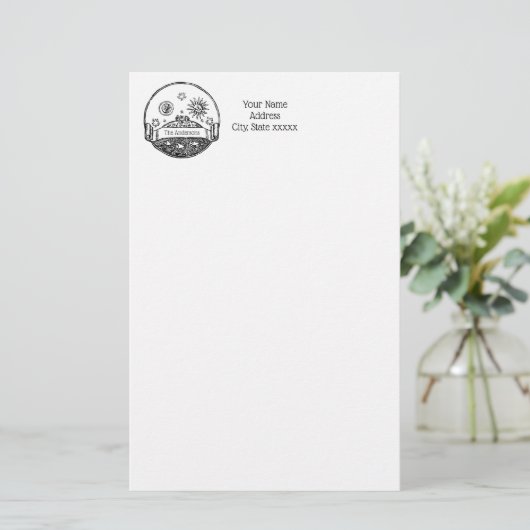  Sun Moon Stars Ocean Planet Earth Tekening Briefpapier (Staand voorkant)