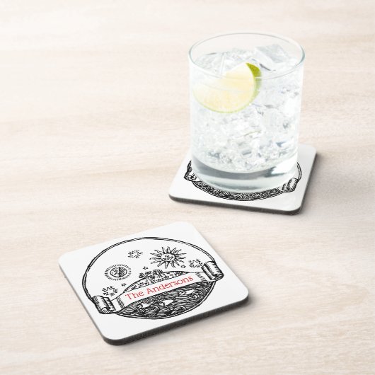 Sun Moon Stars Ocean Planet Earth Tekening Drankjes Onderzetter (Rechterzijde)