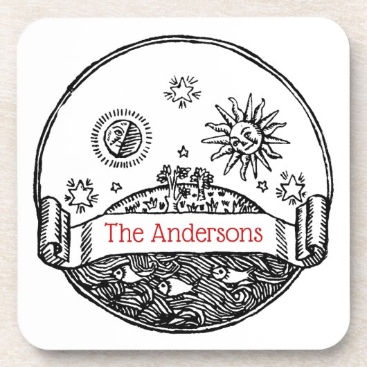  Sun Moon Stars Ocean Planet Earth Tekening Drankjes Onderzetter (Voorkant)