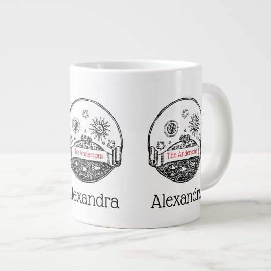 Sun Moon Stars Ocean Planet Earth Tekening Grote Koffiekop (Voorkant rechts)