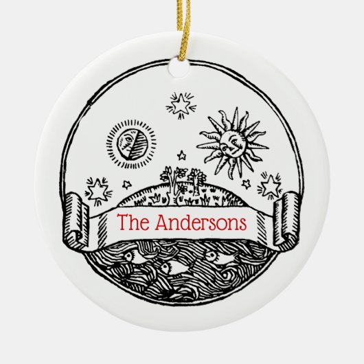 Sun Moon Stars Ocean Planet Earth Tekening Keramisch Ornament (Voorkant)