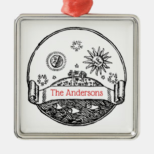  Sun Moon Stars Ocean Planet Earth Tekening Metalen Ornament