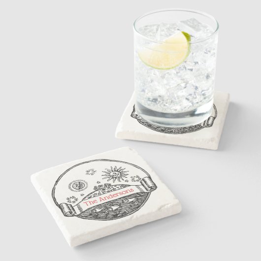 Sun Moon Stars Ocean Planet Earth Tekening Stenen Onderzetter (Zijkant)