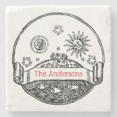 Sun Moon Stars Ocean Planet Earth Tekening Stenen Onderzetter (Voorkant)