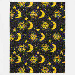Sun Moon Stars Pattern Fleece Deken