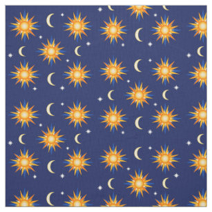 Sun Moon Stars Sewing Midnight Blue Materie Stof
