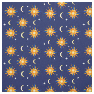 Sun Moon Stars Sewing Midnight Blue Materie Stof