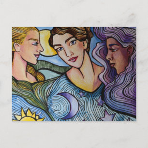 Sun Moon Stars Vrouwelijke Kunst Feestdagenkaart