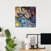 Sun Moon Stars Vrouwelijke Kunst Poster (Thuiskantoor)