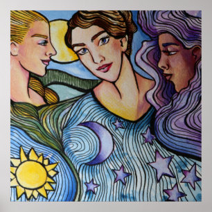 Sun Moon Stars Vrouwelijke Kunst Poster