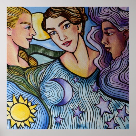 Sun Moon Stars Vrouwelijke Kunst Poster (Voorkant)
