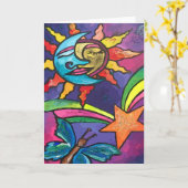 Sun Moon Stars Wenskaart Kaart (Gele Bloem)