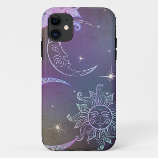 Sun moon sterren paarse retro boho chic Case-Mate iPhone case (Achterkant)
