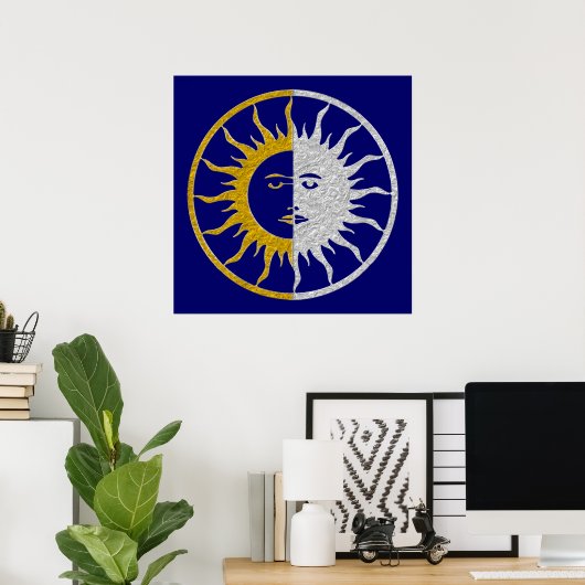SUN & MOON-symbool - gouden zilver Poster (Thuiskantoor)