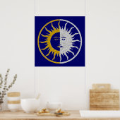 SUN & MOON-symbool - gouden zilver Poster (Keuken)