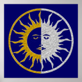 SUN & MOON-symbool - gouden zilver Poster (Voorkant)