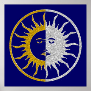 SUN & MOON-symbool - gouden zilver Poster