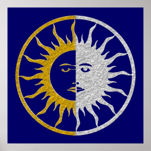 SUN & MOON-symbool - gouden zilver Poster (Voorkant)