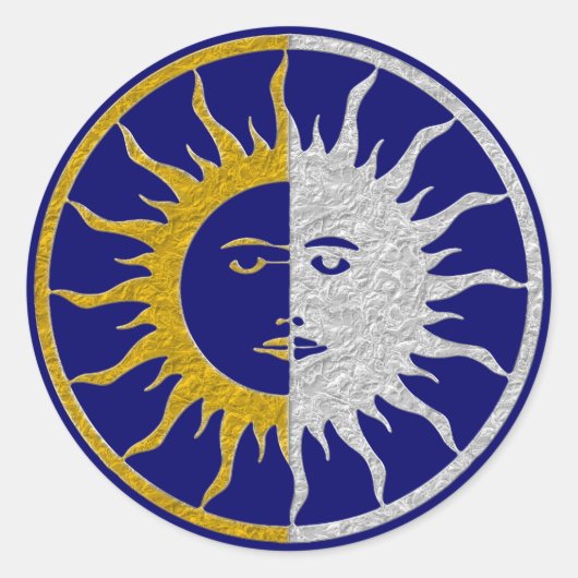 SUN & MOON-symbool - gouden zilver Ronde Sticker (Voorkant)