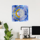 SUN & MOON-symbool - gouden zilveren hemel Poster (Thuiskantoor)