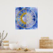 SUN & MOON-symbool - gouden zilveren hemel Poster (Keuken)