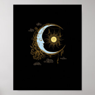 Sun Moon Vintage 90s Witch Whimsigoth Esthetisch Poster
