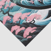 Sun Moon Wave Floral Mountain Roze Sage Blauwgroen Tissuepapier (Detail)