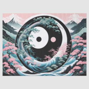 Sun Moon Wave Floral Mountain Roze Sage Blauwgroen Tissuepapier