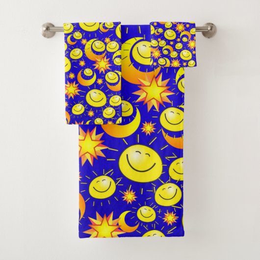Sun Moon Yellow Stars Bathroom Towel sets Bad Handdoek (Insitu)